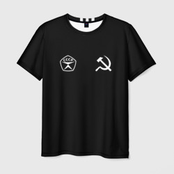 Мужская футболка 3D СССР гост три полоски на черном фоне
