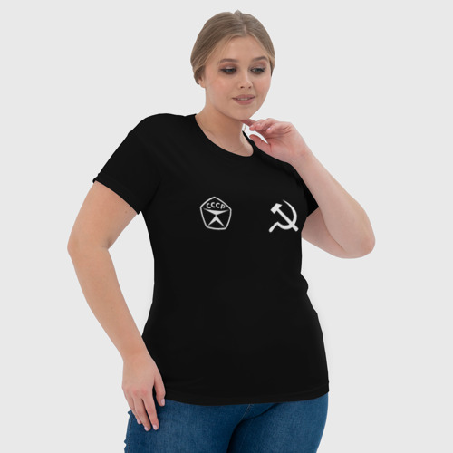 Женская футболка 3D с принтом СССР гост три полоски на черном фоне, фото #4