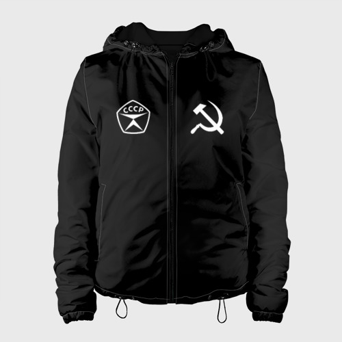 Женская куртка 3D с принтом СССР гост три полоски на черном фоне, вид спереди #2