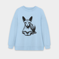 Женский свитшот oversize без начеса хлопок Лысый кот сфинкс