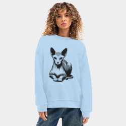 Женский свитшот oversize без начеса хлопок Лысый кот сфинкс - фото 2