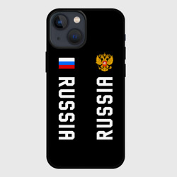 Чехол для iPhone 13 mini Россия три полоски на черном фоне