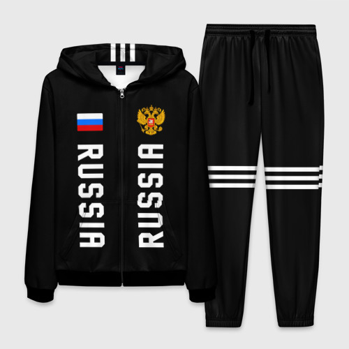 Мужской костюм 3D Россия три полоски на черном фоне, цвет черный