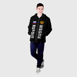 Мужская куртка 3D Россия три полоски на черном фоне - фото 2