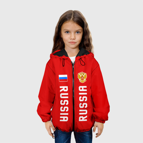 Детская куртка 3D с принтом Россия три полоски на красном фоне, вид сбоку #3