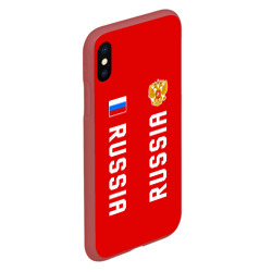 Чехол для iPhone XS Max матовый Россия три полоски на красном фоне - фото 2