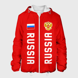 Мужская куртка 3D Россия три полоски на красном фоне