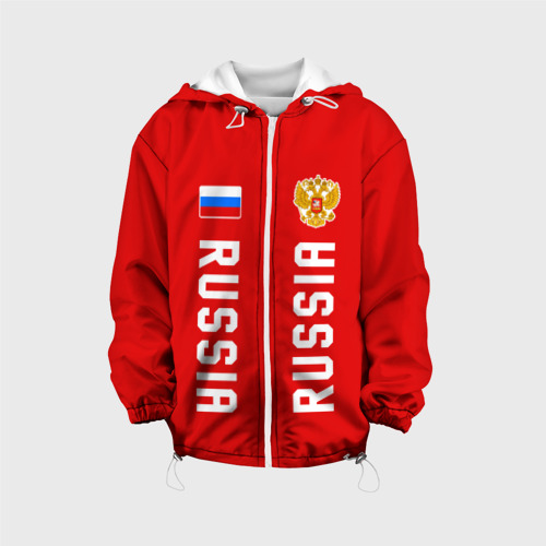 Детская куртка 3D Россия три полоски на красном фоне, цвет белый