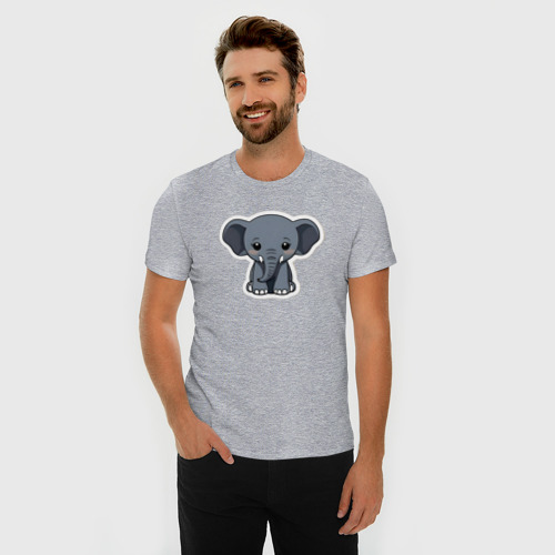 Мужская футболка хлопок Slim с принтом Красивый африканский слоненок, фото на моделе #1