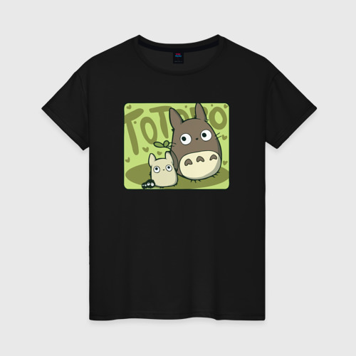 Женская футболка хлопок Totoro in green, цвет черный