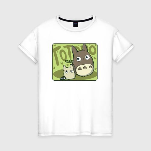 Женская футболка из хлопка с принтом Totoro in green, вид спереди №1