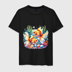 Мужская футболка хлопок Золотые рыбки в подводном мире