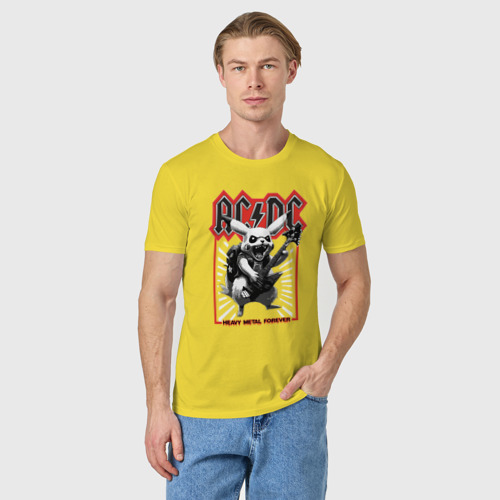 Мужская футболка хлопок AC DC на фоне Пикачу играющего рок на гитаре, цвет желтый - фото 3