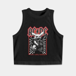 Женская укороченная майка-топ хлопок AC DC на фоне Пикачу играющего рок на гитаре