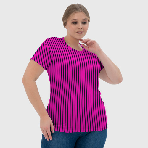 Женская футболка 3D Яркий розовый в полоску, цвет 3D печать - фото 6