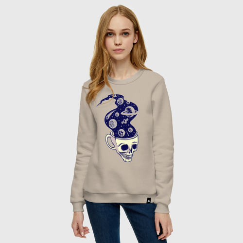 Женский свитшот хлопок Dead drink space skull, цвет миндальный - фото 3