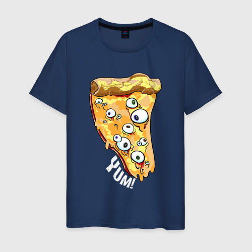 Мужская футболка из хлопка с принтом Pizza yum, вид спереди №1