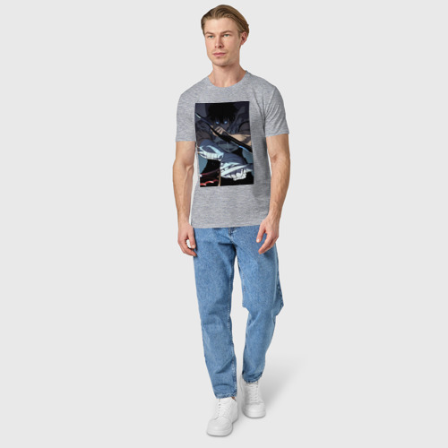 Мужская футболка хлопок Поднятие уровня в одиночку Джину Сон, цвет меланж - фото 5