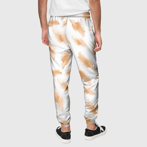 Мужские брюки 3D Бежевые перья на белом фоне, цвет 3D печать - фото 5