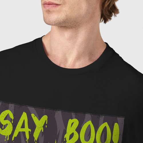 Мужская футболка хлопок Say boo and scary on, цвет черный - фото 6
