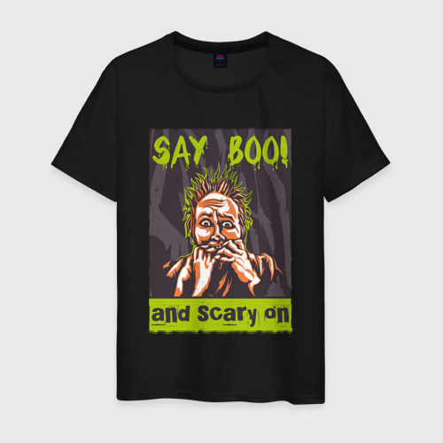 Мужская футболка хлопок Say boo and scary on, цвет черный