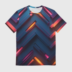 Мужская футболка 3D Неоновый узор стальные раскалённые пластины