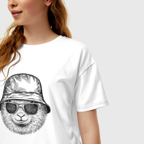 Женская футболка хлопок Oversize Ягненок в панаме, цвет белый - фото 3