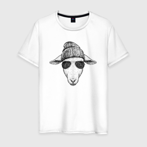Мужская футболка из хлопка с принтом Овечка в шапке, вид спереди №1
