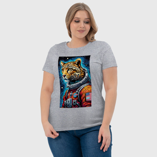 Женская футболка хлопок с принтом Леопард бравый космонавт - нейросеть, фото #4
