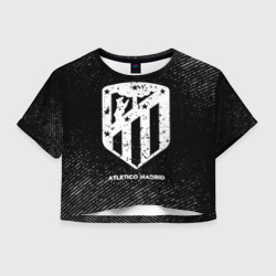 Женская футболка Crop-top 3D Atletico Madrid с потертостями на темном фоне