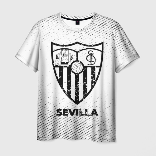 Мужская футболка с принтом Sevilla с потертостями на светлом фоне, вид спереди №1