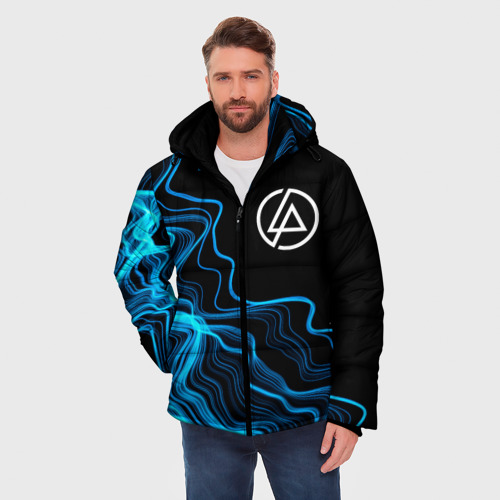 Мужская зимняя куртка 3D с принтом Linkin Park sound wave, фото на моделе #1