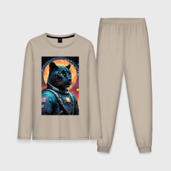 Мужская пижама с лонгсливом хлопок Пантера бравый космонавт - нейросеть