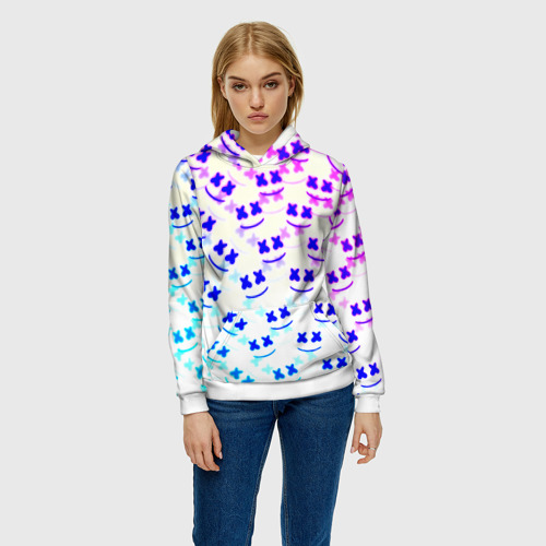 Женская толстовка 3D Marshmello pattern neon, цвет 3D печать - фото 3