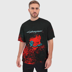 Мужская футболка oversize 3D Cyberpunk 2077 брызги красок - фото 2