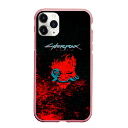 Чехол для iPhone 11 Pro Max матовый Cyberpunk 2077 брызги красок