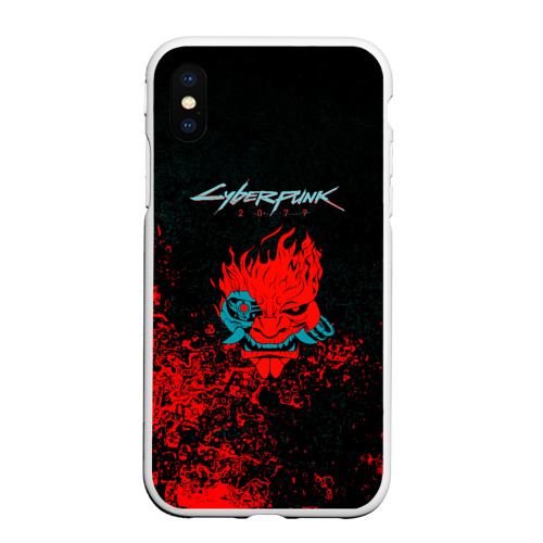 Чехол для iPhone XS Max матовый с принтом Cyberpunk 2077 брызги красок, вид спереди #2