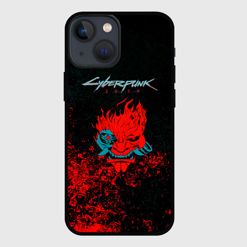 Чехол для iPhone 13 mini с принтом Cyberpunk 2077 брызги красок, вид спереди #2
