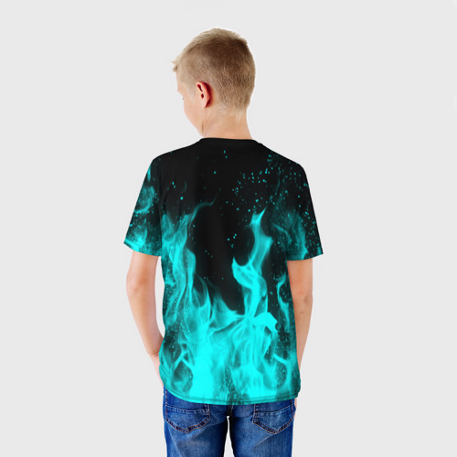 Детская футболка 3D с принтом Ведьмак лого в огне, вид сзади #2