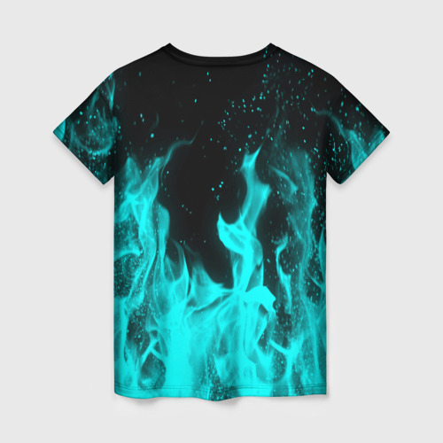 Женская футболка 3D с принтом Ведьмак лого в огне, вид сзади #1