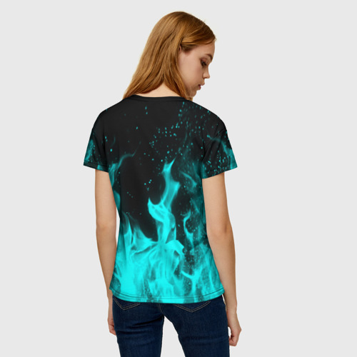 Женская футболка 3D с принтом Ведьмак лого в огне, вид сзади #2