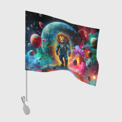 Флаг для автомобиля Лев космонавт в неоновом космическом пространстве