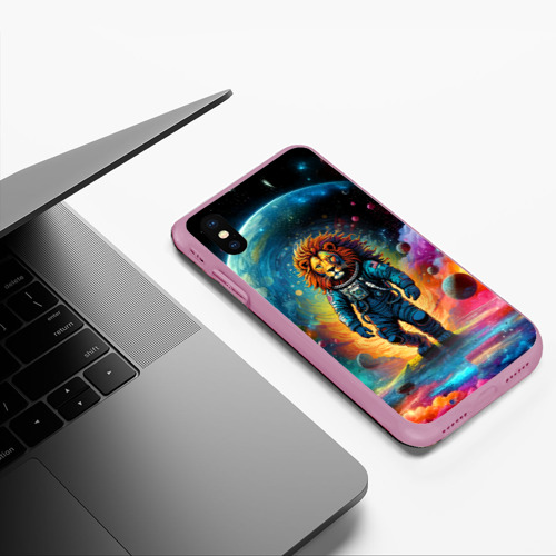 Чехол для iPhone XS Max матовый Лев космонавт в неоновом космическом пространстве, цвет розовый - фото 5