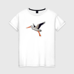 Летящий черно белый аист – Женская футболка хлопок с принтом купить со скидкой в -20%