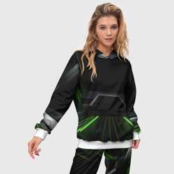 Женский костюм с толстовкой 3D Футуристическая абстракция с зеленым  неоновым светом  - фото 2