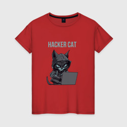 Женская футболка хлопок Темный кот - виртуальный воин