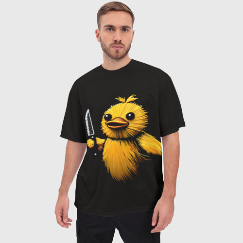 Мужская футболка oversize 3D Утка с ножом мем, цвет 3D печать - фото 3