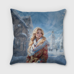 Подушка 3D Девушка в снежном городе 