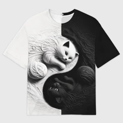 Мужская футболка oversize 3D Инь ян коты вязаные