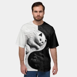 Мужская футболка oversize 3D Инь ян коты вязаные - фото 2